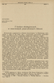 Z badań ekologicznych w rezerwatach przyrodniczych Szkocji