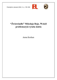 "Źwierciadło" Mikołaja Reja : wok&oacute;ł problematyki tytułu dzieła