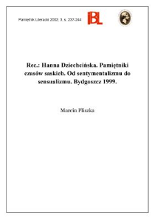 Hanna Dziechcińska, Pamiętniki czas&oacute;w saskich : od sentymentalizmu do sensualizmu. Bydgoszcz 1999