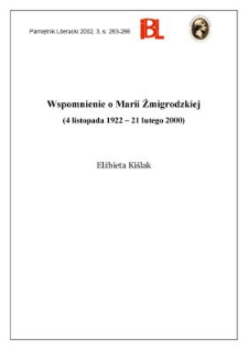 Wspomnienie o Marii Żmigrodzkiej (4 listopada 1922 - 21 lutego 2000)