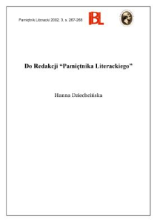 Do Redakcji "Pamiętnika Literackiego"