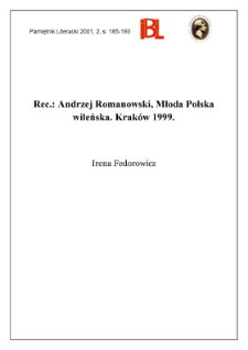 Andrzej Romanowski, Młoda Polska Wileńska. Indeks nazwisk Krystyna Kajtoch. Krak&oacute;w 1999