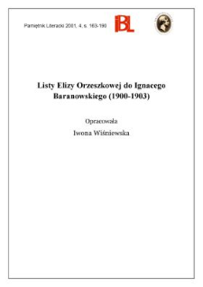 Listy Elizy Orzeszkowej do Ignacego Baranowskiego (1900-1903)