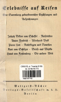 Erlebnisse auf Reisen : eine Sammlung gedankenreicher Erz&auml;hlungen und Aufzeichnungen.