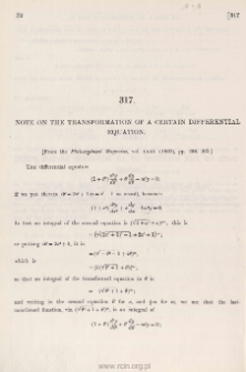 Note on the transformation of a certain Differential Equation