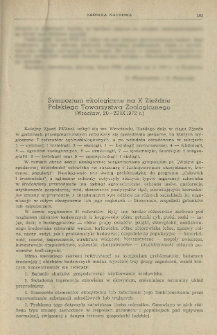 Sympozjum ekologiczne na X Zjeździe Polskiego Towarzystwa Zoologicznego (Wrocław, 20-23 IX 1972 r.)