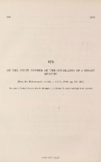 On the finite number of the covariants of a binary quantic