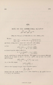 Note on the differential equation dx/√(1-x²) + dy/√(1-y²)=0