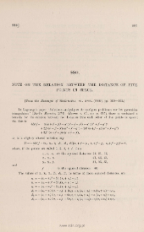 Note on the relation between the distance of five points in space