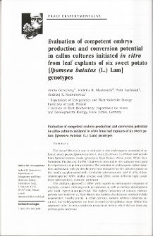 Evaluation of competent embryo production and conversion potential in callus cultures initiated in vitro from leaf explants of six sweet potato [Ipomoea batatas (L.) Lam] genotypes