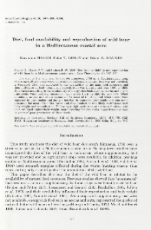Diet, food availability and reproduction of wild boar in a Mediterranean coastal area