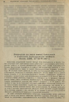 Sympozjum na temat metod ilościowych w badaniach bezkręgowc&oacute;w wodnych (Borok, ZSRR, 20-23 VI 1967 r.)