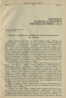 Uwagi o niekt&oacute;rych ośrodkach hydrobiologicznych we Francji