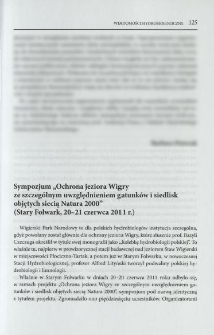 Sympozjum "Ochrona jeziora Wigry ze szczególnym uwzględnieniem gatunków i siedlisk objętych siecią Natura 2000" (Stary Folwark, 20-21 czerwca 2011 r.)