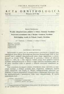 Wyniki obrączkowania ptak&oacute;w w Polsce: rodzina Turdidae