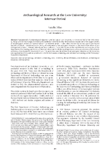 Archaeological Research at the Lvov University: Interwar Period