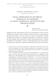 Kilka dopełnień do życiorysu Seweryny Duchińskiej (o akcie urodzenia, metryce ślubu, progeniturze)
