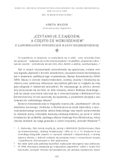 &bdquo;Czytano je z zajęciem, a często ze wzruszeniem&rdquo;. O zapomnianych powieściach Hanny Krzemienieckiej
