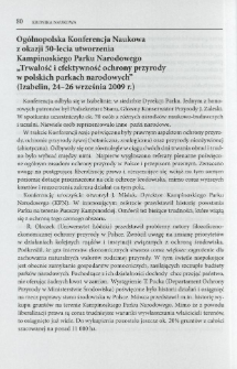 Og&oacute;lnopolska Konferencja Naukowa z okazji 50-lecia utworzenia Kampinoskiego Parku Narodowego "Trwałość i efektywność ochrony przyrody w polskich parkach narodowych" (Izabelin, 24-26 września 2009 r.)