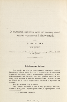 O wahaniach natężenia, zaledwie dostrzegalnych wrażeń, optycznych i akustycznych