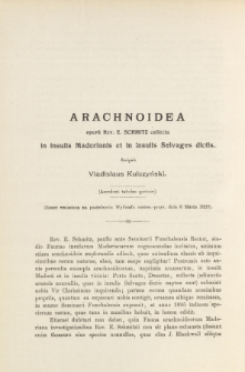 Arachnoidea, opera Rev. E. Schmitz collecta in insulis Maderianis et in insulis Selvages dictis