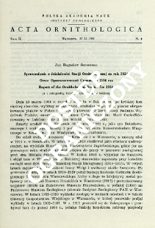 Sprawozdanie z działalności Stacji Ornitologicznej za rok 1954