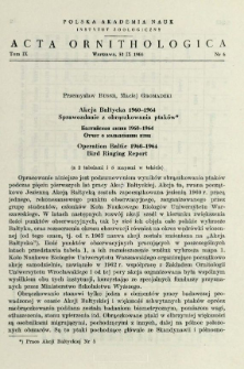 Akcja Bałtycka 1960-1964 : sprawozdanie z obrączkowania ptak&oacute;w