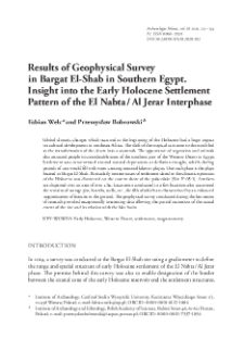 Results of Geophysical Survey in Bargat El-Shab in Southern Egypt. Insight into the Early Holocene Settlement Pattern of the El Nabta / Al Jerar Interphase