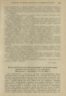 Kurs metod badania bioenergetyki i produktywności organizmów wodnych i ich zespołów (Warszawa-Mikołajki, 8-21 IX 1969 r.)