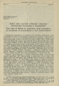 Ryby jako czynnik redukcji i regulacji liczebności komar&oacute;w w biocenozie