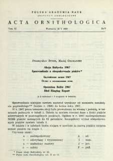 Akcja Bałtycka 1966, Sprawozdanie z obrączkowania ptak&oacute;w