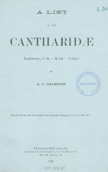 A list of the Cantharidae: Supplementary to the "Munich" catalogue