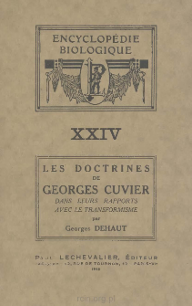 Les doctrines de Georges Cuvier dans leurs rapports avec le transformisme