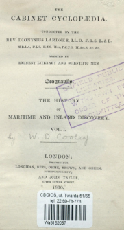 The history of maritime and inland discovery. Vol. 1.