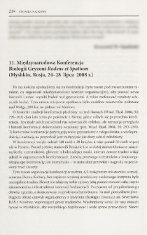 11 Międzynarodowa Konferencja Biologii Gryzoni Rodens et Spatium (Myshkin, Rosja, 24-28 lipca 2008 r.)