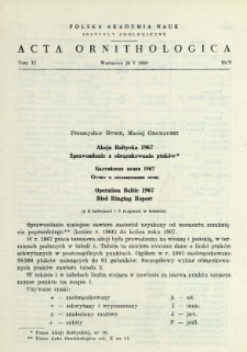 Akcja Bałtycka 1967, Sprawozdanie z obrączkowania ptaków