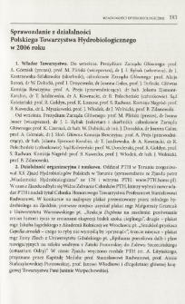 Sprawozdanie z działalności Polskiego Towarzystwa Hydrobiologicznego w 2006 roku
