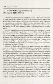 XLI Warsztaty Biologii Ewolucyjnej (Warszawa, 24 III 2007 r.)