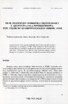 Filtr telewizyjny pośredniej częstotliwości z akustyczna falą powierzchniową typu FTQ-384 do quasir&oacute;wnoległego odbioru fonii = TV IF SAW filter type FTQ-384 for quasiparallel sound applications