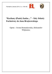 &bdquo;Kochany (Panie) Janku...&rdquo; &ndash; listy Jolanty Fuchs&oacute;wny do Jana Brzękowskiego