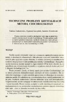 Techniczne problemy krystalizacji metodą Czochralskiego = Technical problems with Czochralski method crystalization