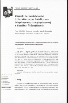 Thermostability conditions and catalytic characterization of isocitratedehydrogenase from Bacillus licheniformis