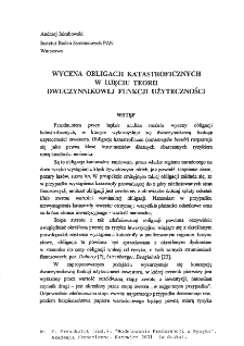 Wycena obligacji katastroficznych w ujęciu teorii dwuczynnikowej funkcji użyteczności