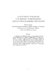 Adjustment problem for binary constrained linear programming problems