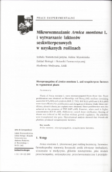 Micropropagation of Arnica montana L. and sesquiterpene lactones in regenerated plants