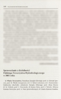 Sprawozdanie z działalności Polskiego Towarzystwa Hydrobiologicznego w 2005 roku