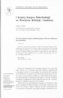 The First National Congress of Biotechnology in Wrocław. Reflectionsand Conclusions