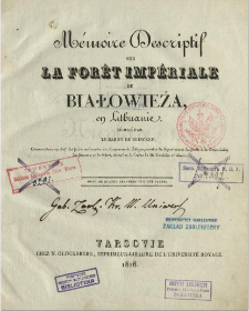 M&eacute;moire descriptif sur la for&ecirc;t imp&eacute;riale de Białowieża en Lituanie