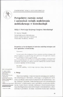 Perspectives in the development of molecular modelling techniques andtheir applications in biotechnology