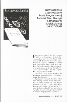 Sprawozdanie z posiedzenia Rady Programowej Polskiej Sieci Biologii Komórkowej i Molekularnej UNESCO/PAN